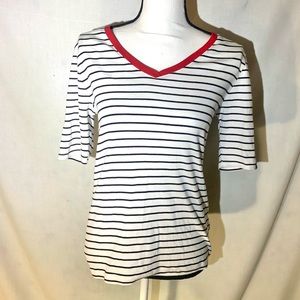Tommy Hilfiger Red White and Blue V-neck Short sleeve stripe shirt